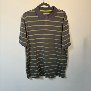 Nike Golf Mens Striped Polo Shirt - Gray and Green Dri Fit Large